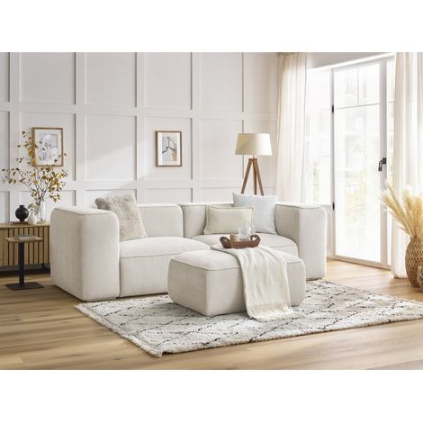 BOBOCHIC - Canapé droit fixe 2 places ZEPHYR avec pouf   Blanc (1/5)