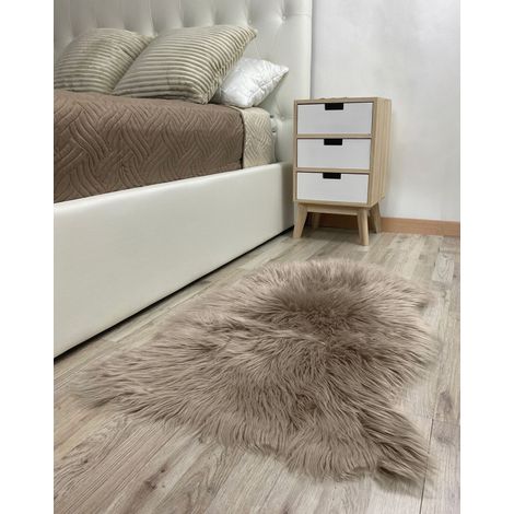 Tappeto in Finta Pelliccia Sintetica Di Agnello Pecora A Pelo Lungo Decorativo Super Morbido 60 x 90 Cm Tortora (1/3)