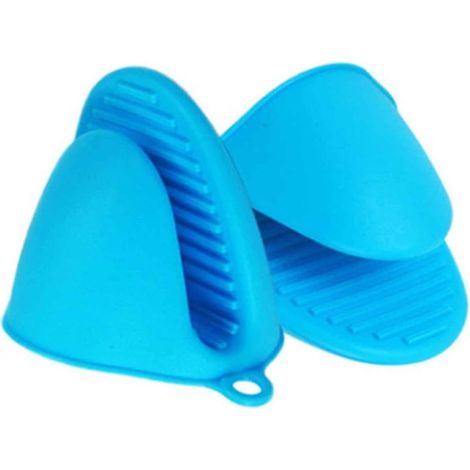 Guanti da forno in silicone per uso immediato nella pentola o in cucina come presine o porta-torte (Blu, 2 pezzi/set) (1/5)
