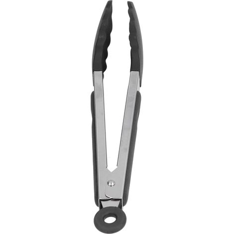 Hitzebeständige Küchenzange aus Silikon, Grillzange aus Edelstahl, Servierzange für den privaten und gewerblichen Gebrauch (23 cm, schwarz) (1/5)