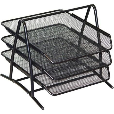 Corbeilles à Courrier Métal 3 Niveaux - Organisateur de Bureau Multifonctionnel - Support de Fichier pour le Bureau, L'école, L'étude, Noir-Chrom (1/5)