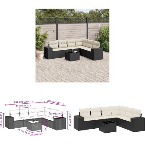 7-tlg. Garten-Sofagarnitur mit Kissen Schwarz Poly Rattan - Gartenmöbel - PE-Rattan Möbel - Outdoor Set - Esstisch - Lounge Set - Home & Living (1/3)