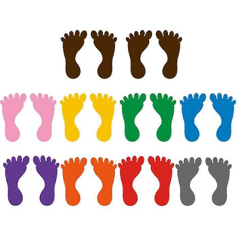 10 Paar Kinderfußabdruck-Aufkleber, PVC-Fußabdruck-Aufkleber, Bodenaufkleber für den Kindergarten (Farbmix)-12X6CM (1/2)
