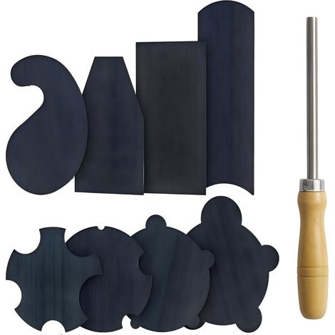 Lot de 9 grattoirs d'armoire multi-formes pour le travail du bois (9, 1 brunissoir + 2 rectangulaire + 1 courbé + 1 col de cygne + 2 concaves + 2 convexes) (1/5)