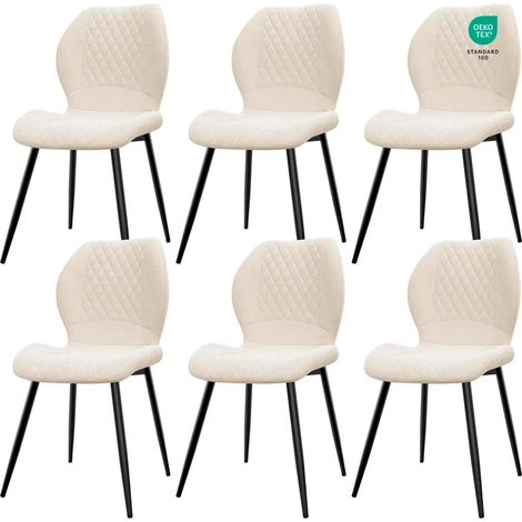 Esszimmerstühle 6er Set, gepolsterte Leinenstühle, ergonomisch, beige (1/5)