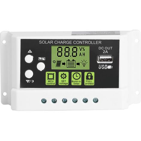 Régulateur de charge solaire intelligent PWM avec écran LCD et sortie USB 12V/24V 10A (KYZ-20A) (1/5)