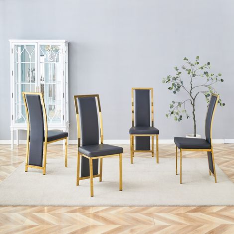 Juego de 4 sillas de comedor de PU negro con estructura metálica dorada, 109 cm, OKWISH (1/5)