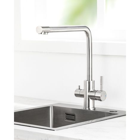 Sofetiy Max Rubinetto da cucina a 3 vie, girevole a 360°, con filtro per lavello, rubinetto per acqua potabile a 2 leve, spazzolato