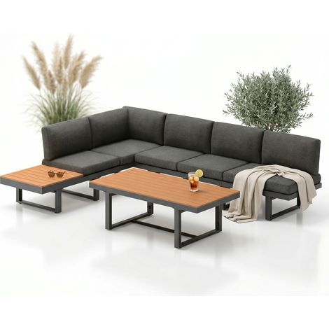 Ensemble de salon Canapé d'angle en aluminium avec fonction inclinable résistant aux intempéries Ensemble de salle à manger Meubles de jardin Oasis de détente Canapé Ensemble de sièges Meubles d'extér
