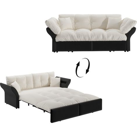 FurnitureR 3-in-1 Schlafsofa Queen Size Ausziehbares Sofa Bett Stoff Couch mit Steppung Verstellbare Funktion Modernes Sofa für Wohnzimmer und Schlafzimmer, Beige