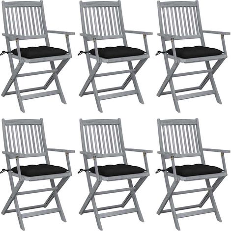Lot de 6 Chaises de jardin pliables - Chaise d'extérieur pour terrasse/jardin avec coussins Bois d'acacia BV676751 - BonneVie (1/5)