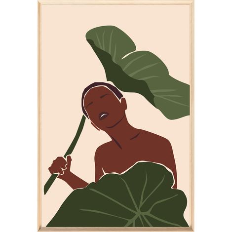 Tableau mural encadré femme tropicale minimaliste 80x120 cm - Tableau Mural Décoratif - Image Encadrée Imprimée en HD - Impression 80x120 cm sur Fibres de Bois FSC - Finition Mate - Fabriqué en France (1/5)