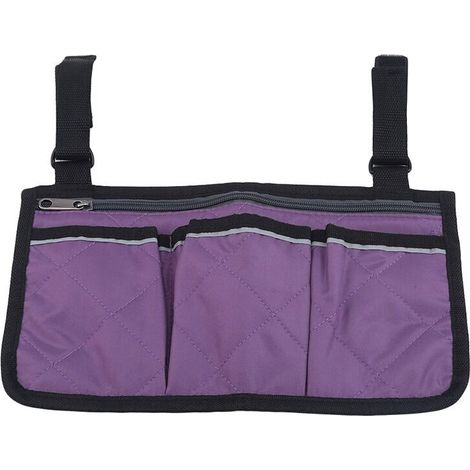Organisateur latéral pour fauteuil roulant, sac de rangement, pochette pour accoudoir avec porte-gobelet et bande réfléchissante, pour la plupart des fauteuils roulants, déambulateurs ou déambulateurs