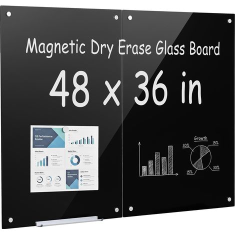 VEVOR Pizarra Magnetica de Cristal 900 x 600 mm Pizarra de Borrado en Seco, para Oficina Escuela Conferencia, 2 Piezas, Diseño sin Marco, Vidrio Templado, con Rotuladores, Imanes y Borrador, Negro (1/5)