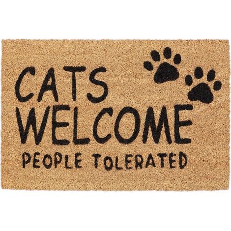 Relaxdays Cats Welcome Doormat Coir Rubber, 40 x 70 cm, Door Mat Inside & Outside, Non-Slip, Multicoloured (1/5)