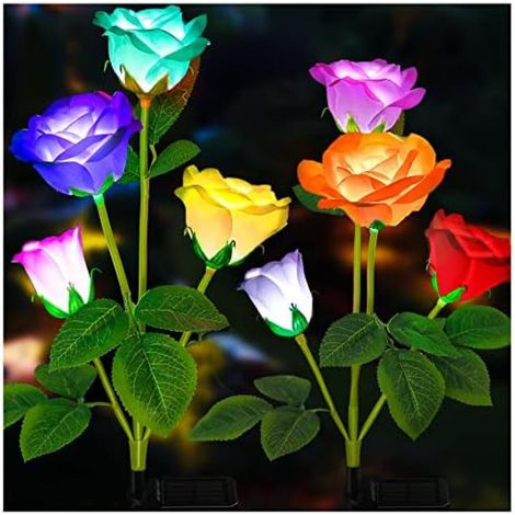 Lampes solaires de jardin, Lumière extérieure améliorée, lumières rose 7 couleurs pour cour, déco jardin, panneau solaire (1/5)