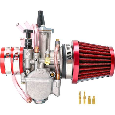 Kit carburateur avec adaptateur d'aspiration, filtre à air et gicleurs principaux, pour 2 coups/4 coups 75-250cc, motos, véhicules tout-terrain, scooters, UTV (30 mm, rouge)