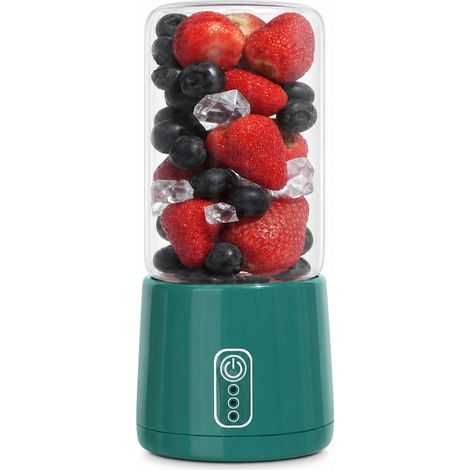 Blender portable rechargeable USB, tasse en verre 300 ml, 6 lames, double moteur, vert (1/5)