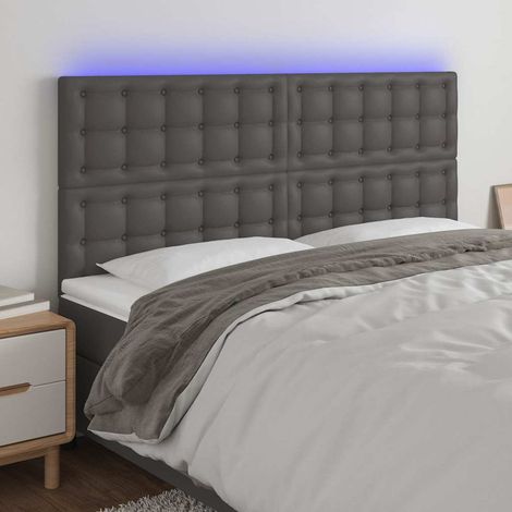 vidaXL Tête de lit à LED Gris 160x5x118/128 cm Similicuir (1/5)