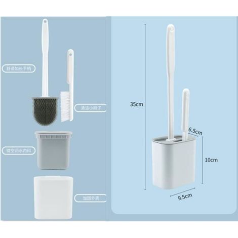 Brosse WC en silicone, brosse WC plate sans perçage, brosse WC à séchage rapide, avec support mural et support vertical gris/blanc (1/4)