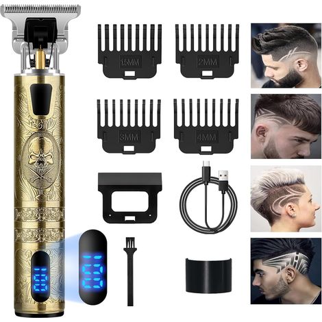 Men's Electric Beard Trimmer LED Display, Rechargeable T-Blade Trimmer Finishing for Cutting and Contour Beard (1/5)