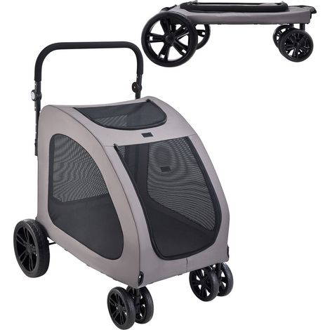 Vierrädriger Haustierbuggy mit Bremsen, 73 kg Tragkraft, atmungsaktiven Netzfenstern und verstellbarer Höhe, für Katzen und Hunde (1/5)
