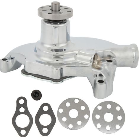 Hochleistungsfähige, kurze Aluminium-Wasserpumpe für SBC V8 283, 327 und 350 (Baujahre 1955–1985), galvanisiert (1/5)