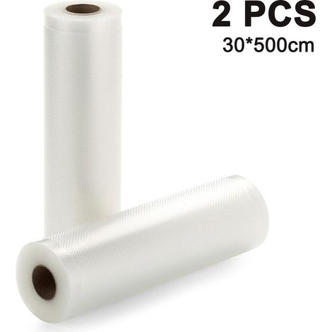 Vakuumierbeutel – Vakuumbeutelrolle für Lebensmittel – Geprägte Luftkanäle – Nylon und Polyethylen – 20 x 500 cm, 25 x 500 cm, 30 x 500 cm – 2 Stück (1/5)