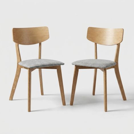 Juego de 2 sillas de madera maciza tapizadas para cocina y comedor Tokyo - Roble