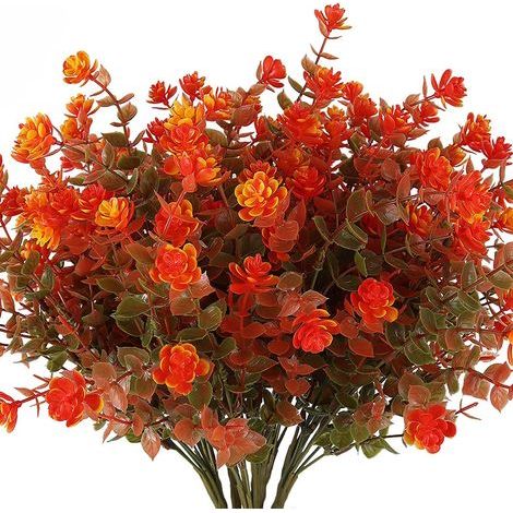 Lot de 8 bouquets de fleurs artificielles d'automne, décorations de verdure intérieures et extérieures pour Thanksgiving, Noël, mariage, maison, jardin, cheminée (vert orange)