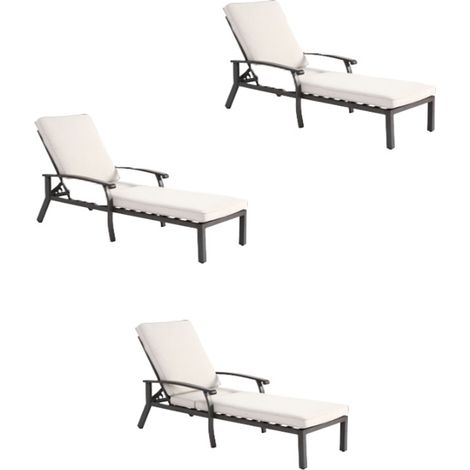 3er-Set lounge Patio Stuhl mit Baumwolle Kissen, verstellbares liegendes rostfestes Aluminium Poolside Chaise Lounge Möbel, Wasserdichtes Beige Kissen (1st)