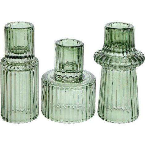 Bougeoirs en verre transparent 2 en 1 pour bougies coniques/bougies chauffe-plat, lot de 3 bougeoirs pour Noël(3 pièces, vert) (1/5)
