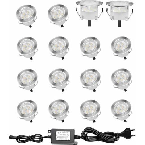 Lot de 16 spots LED encastrables , Spot LED Encastrable Extérieur , Etanche IP67 , Spots à Encastrer Extérieur , 0,6W DC12V , Lumière Blanc (1/5)
