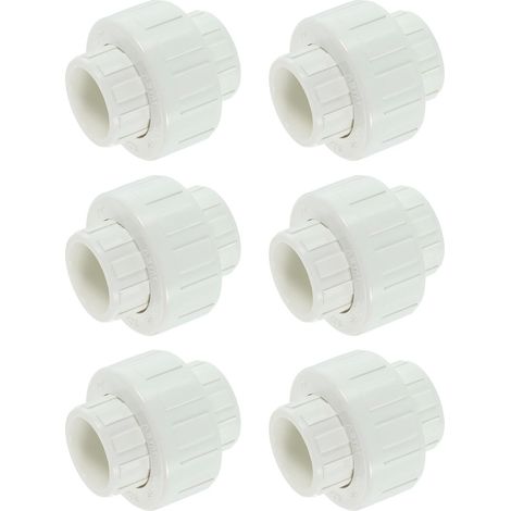 6Pcs Raccord Union UPVC 1/2" (Socket x Socket), Adaptateur Union UPVC, Schedule 40 Joint EPDM pour Irrigation, Système de Piscine, Projet de Plomberie Intérieure (Blanc) (1/5)