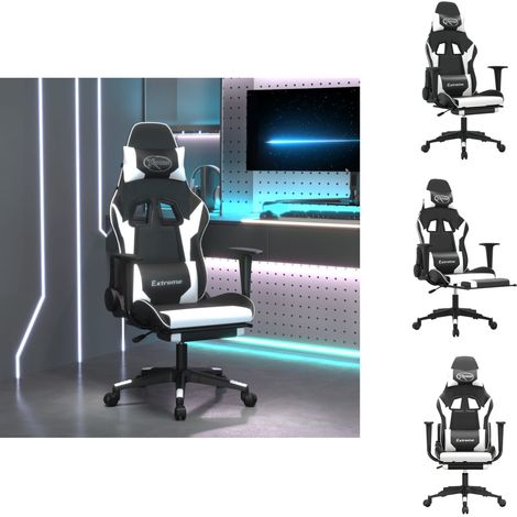Gaming-Sessel - Living Gaming-Stuhl mit Massage & Fußstütze Schwarz & Weiß Kunstleder (1/5)