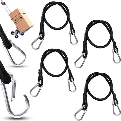 Spanngummi mit Karabiner 60cm Schwarz 4er Set Extra Stark Gepäckspanner für Fahrrad Camping