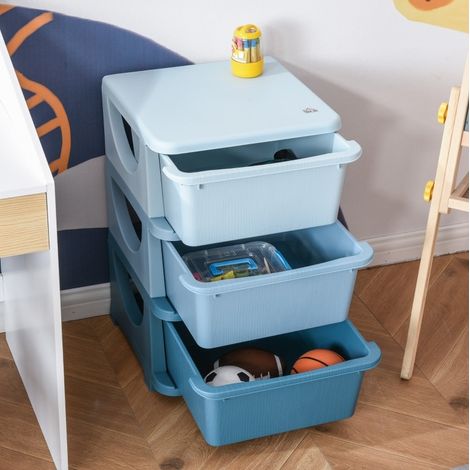 Meuble de rangement pour enfants à 3 tiroirs, 37 x 37 x 56,5 cm, plastique, bleu OKMYHOME (1/5)