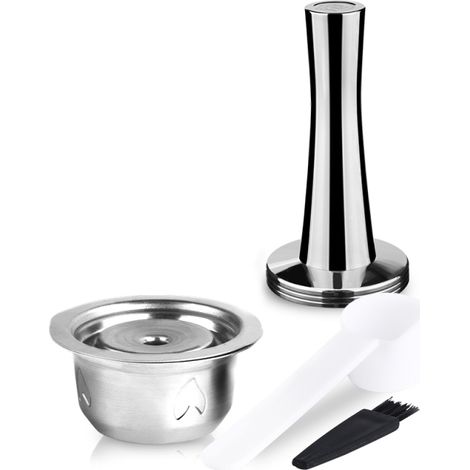 Juego de cápsulas reutilizables de acero inoxidable con prensador de polvo, cuchara y cepillo de repuesto para NESPRESSO Vertuoline GCA1 Delonghi ENV135 ENV150 y VertuoPlus BNV450WHT1BUC1 (1/5)