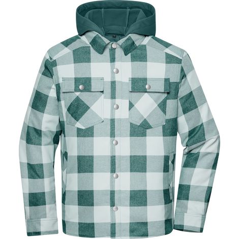 James & Nicholson wattiertes Karohemd mit Kapuze JN1872 Gr. L industrial-green/foggy-grey