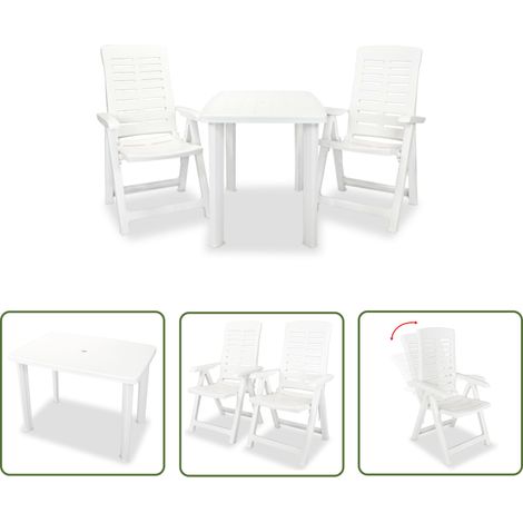 The Living Store Ensemble de bistro 3 pcs Plastique Blanc - Ensemble Bistrot - Salon De Jardin - Mobilier Extérieur - Table Pliable - Chaise Pliante (1/5)