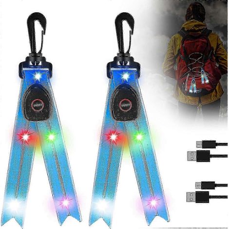 Lot de 2 lampes LED clignotantes pour enfants, réflecteur lumineux rechargeable par USB, idéal pour les cartables, les sacs à dos, la randonnée et le jogging. (1/5)