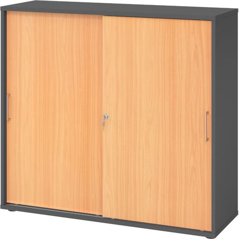 bümö Schiebetürenschrank office - 3 Ordnerhöhen   Graphit/Buche
