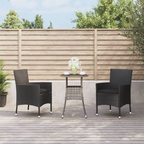 3-tlg. Garten-Bistro-Set mit Kissen Schwarz Poly Rattan (1/5)