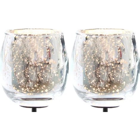 2 photophores verre argenté 6 cm, bulbeux, couronne Avent