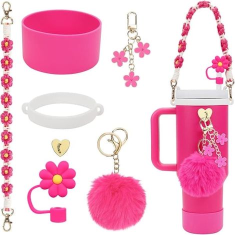 Kit d'accessoires Coupe Stanley avec chaînette à billes, paille en forme de fleur et pompon rouge M