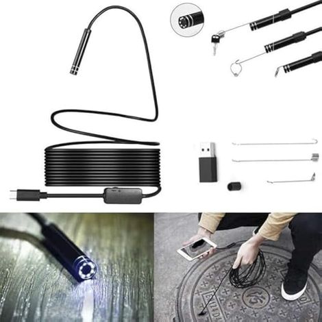 Caméra endoscopique d'inspection avec 6 LED, étanche, flexible et rigide, compatible Android et iOS, câble de 2 m (1/3)