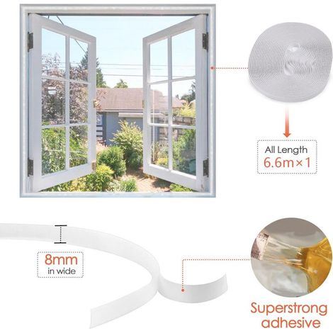 Fenster-Moskitonetz ohne Bohren, Insektenschutzgitter mit selbstklebendem Streifen, selbstklebendes Moskitonetz für Fenster, auf die gewünschte Größe zuschneidbar (150 x 180 cm, Weiß) (1/4)