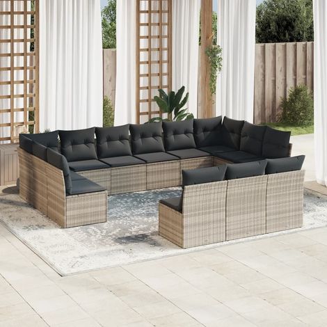 vidaXL Set Divani Giardino 13 pz con Cuscini Grigio Chiaro Polyrattan (1/3)
