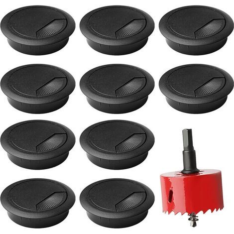 Passe-câbles de bureau, noir, passe-câbles avec 1 scie cloche, cache-trous pour organiser le bureau, passe-câbles rond pour bureau à domicile (1/5)
