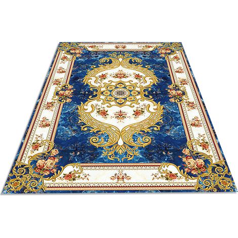 Tapis De Salle De Bain - Rectangulaire Anti-dérapant En Latex - Motif Feuilles De Damas Vert Or - 60 X 90 Cm - 1 Pièce